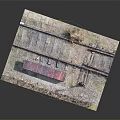 Railroad Tracks Scene With Small Red Roof Building Signal Light And Gravel Bed