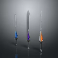 Fantasy Swords With Three Different Colorful Hilts Blue Purple Orange And Silver Blades