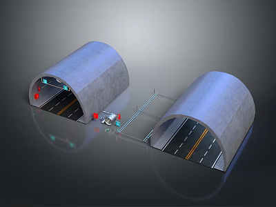 Dual Concrete Tunnel Structure With Connecting Walkway Traffic Lights And Road Markings 3d model