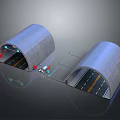 Dual Concrete Tunnel Structure With Connecting Walkway Traffic Lights And Road Markings