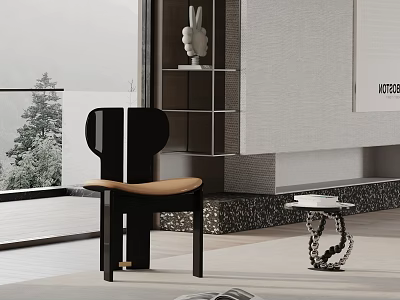 Modern Dining Chair With Black Frame And Tan Seat In Contemporary Living Space 3d model