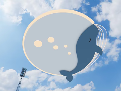 Round Moon Shaped Ceiling Light With Cartoon Whale Bubble Details And Blue Sky White Clouds 3d model