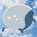 Round Moon Shaped Ceiling Light With Cartoon Whale Bubble Details And Blue Sky White Clouds