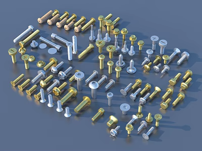 Assorted Metal Screws and Bolts with Various Sizes and Finishes 3d model
