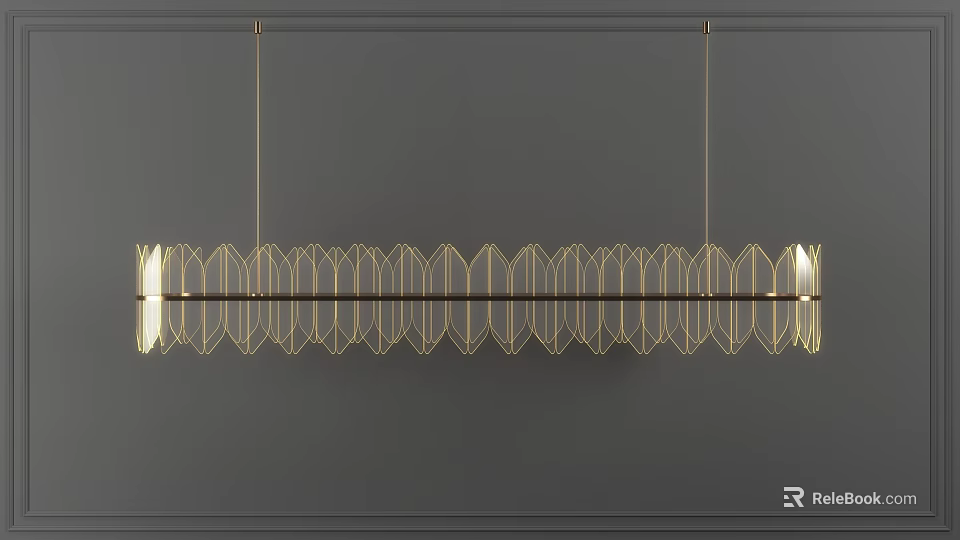 Modern Golden Geometric Design Chandelier With Metal Frame Hanging In Interior 3d model 