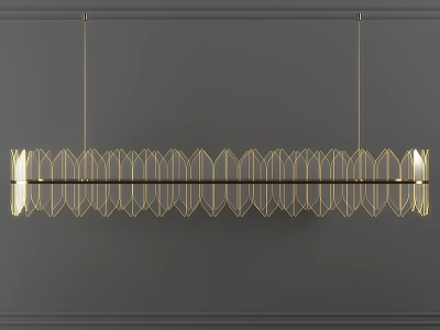Modern Golden Geometric Design Chandelier With Metal Frame Hanging In Interior 3d model