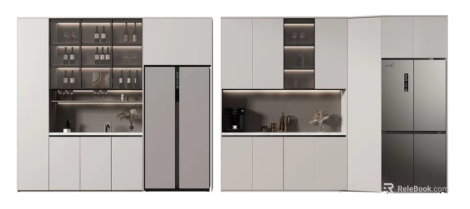 Modern Wine Cabinet Interior Design With Glass Doors Storage And Kitchen Cabinets 3d model 
