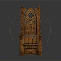 Intricately Carved Wooden Chair With Gothic Style Arch Design And Armrests
