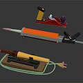 Hardware Tools Orange Caulk Gun Red Wood Plane And Yellow Soldering Iron On Brown Base