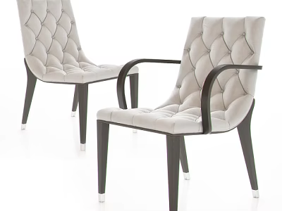 Modern Light Gray Armchairs With Diamond Tufted Design Dark Wood Arms And Legs 3d model
