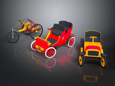 Classic Design Electric Toys Including Vintage Cars Bikes With Red Yellow Accents 3d model