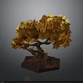 Autumn Maple Tree with Orange Yellow Lush Foliage and Falling Leaves on Decorative Brown Base