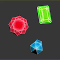 Vibrant Geometric Gemstone Crystals Red Blue Green with Polished Faceted Surfaces