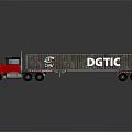 Red Semi Truck With Large Container Featuring DGTK Lettering And Logo