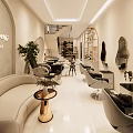 Elegant Modern Beauty Salon Interior Design With Stylish Chairs Mirrors And Green Plants