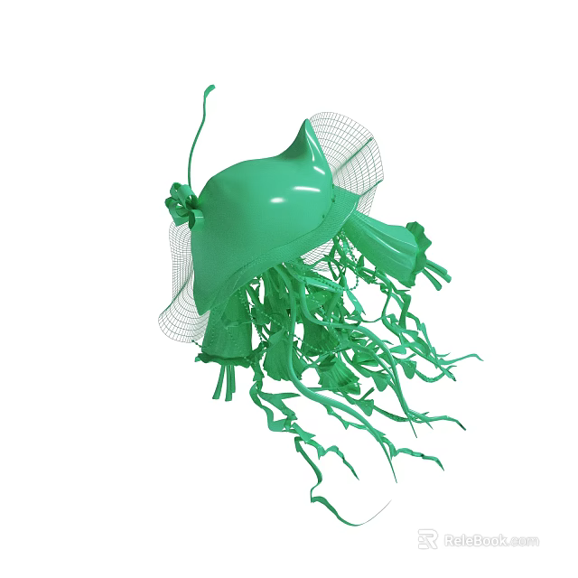 Green Decorative Headpiece With Mesh Accent And Flowing Tassel Details 3d model 
