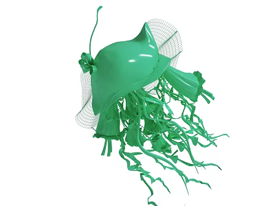 Green Decorative Headpiece With Mesh Accent And Flowing Tassel Details 3d model