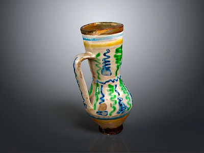 Colorful Patterned Ceramic Vase With Handle For Home Decor Furniture 3d model