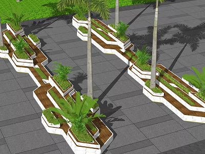 Modern Tree Planters Design With Trees And Green Plants In Urban Landscape 3d model