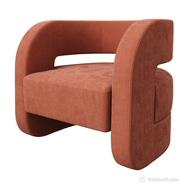 Elegant Modern Terracotta Single Sofa with Curved Armrests and Velvet Fabric 3d model 