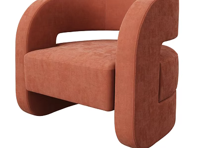 Elegant Modern Terracotta Single Sofa with Curved Armrests and Velvet Fabric 3d model