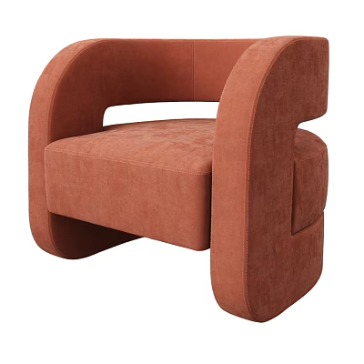 Elegant Modern Terracotta Single Sofa with Curved Armrests and Velvet Fabric 3d model