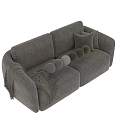 Modern Plush Fabric Double Seater Sofa With Cozy Pillows Tassel Blanket And Custom Color Options