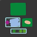 Bathroom Accessories With Checkered Towels Bath Brush Aromatherapy Bottles Soap On Metal Trays