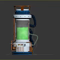 Scientific Equipment Featuring Transparent Cylindrical Container Green Liquid Orange Top Blue Base And Black Hose