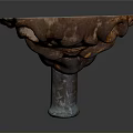 Rusted Lion Head Metal Artifact With Decorative Mane And Tube Spout