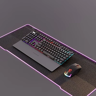 Gaming Keyboard And Mouse With RGB Lighting On Illuminated Mouse Pad 3d model