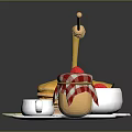 Fluffy Pancake Stack with Cherry Honey Drizzle Fresh Strawberries Jam Jar Milk Cup and Utensils