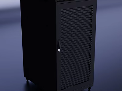 Sturdy Black Mesh Door Equipment Cabinet With Lock And Rolling Wheels 3d model