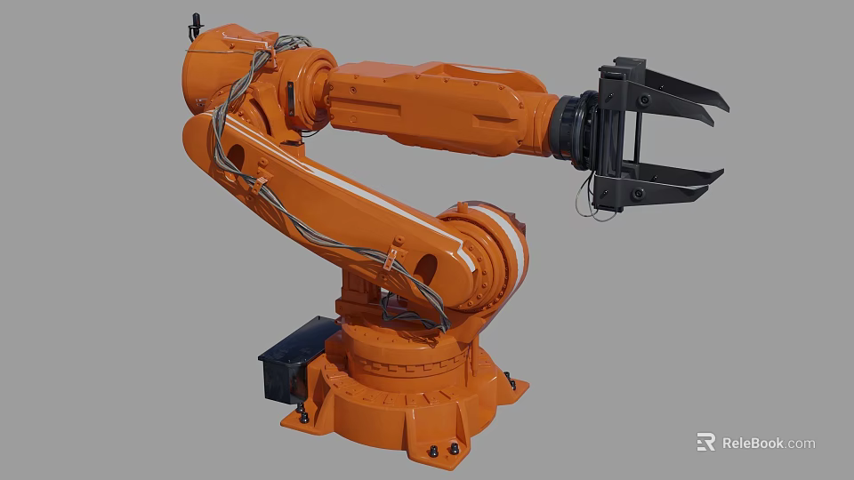 Smart Machine Industrial Robotic Arm with Orange Body Black Gripper and Mechanical Design 3d model 