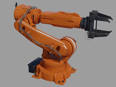 Smart Machine Industrial Robotic Arm with Orange Body Black Gripper and Mechanical Design 3d model