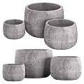 Gray Textured Decorative Set With Various Sizes Concrete Vases For Home Decoration