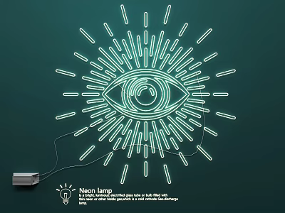Eye Shaped Neon Lamp Combination With Radiant Lines On Green Background 3d model