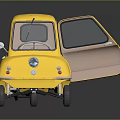 Yellow Cute Vintage Small Car With Open Door And Brown Seats