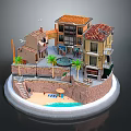 Scenic Mediterranean Buildings with Red Tile Roofs Palm Trees Beach and Stone Steps