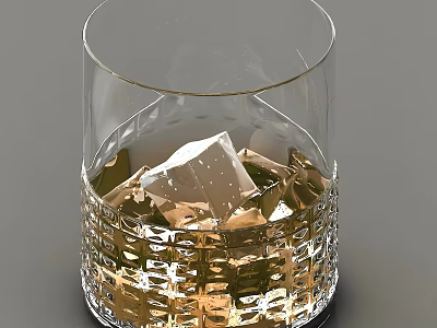 Transparent Glass With Ice Cubes And Golden Liquid 3d model