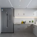 Modern Kitchen Interior With White Cabinets Stainless Steel Refrigerator And Appliances