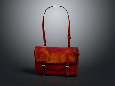 Stylish Red And Orange Gradient Leather Handbag With Shoulder Strap And Metal Buckle 3d model