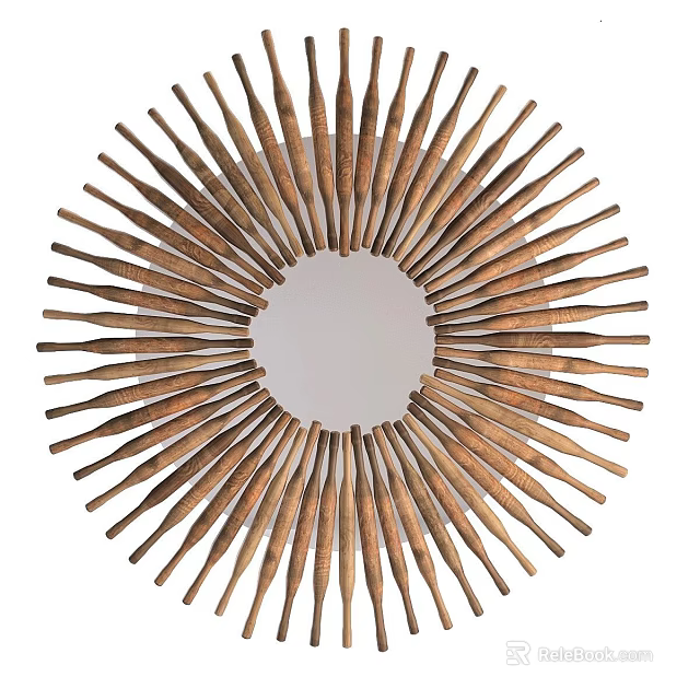 Round Decorative Mirror With Sunburst Wooden Sticks For Modern Interior Wall Decoration 3d model 