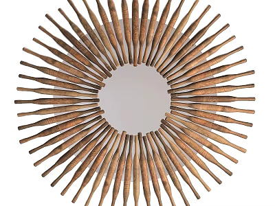 Round Decorative Mirror With Sunburst Wooden Sticks For Modern Interior Wall Decoration 3d model