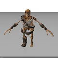 Skeleton Figure In Tattered Clothing With Metal Wristbands Standing On White Background