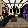 Luxurious KTV Interior With Comfortable Sofas Chandelier Decorative Paintings And Wine Rack