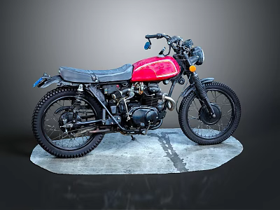 Vintage Motorcycle With Red Tank Black Seat And Classic Design Showcase 3d model