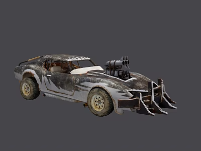 Weapon Mounted Modified Car Featuring Front Gun Armored Body and Post Apocalyptic Rustic Design 3d model