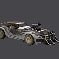 Weapon Mounted Modified Car Featuring Front Gun Armored Body and Post Apocalyptic Rustic Design 3d model