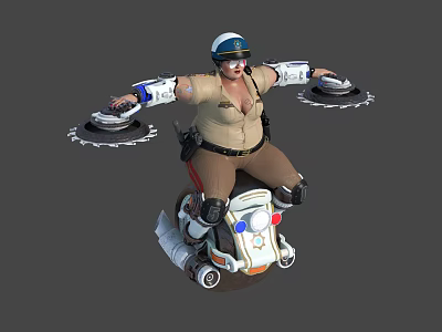 Sci Fi Police Character Riding Hover Device With Mechanical Arms And Uniform 3d model